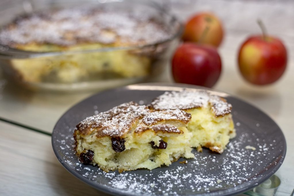 Apfel Quarkauflauf mit Grieß und Rosinen