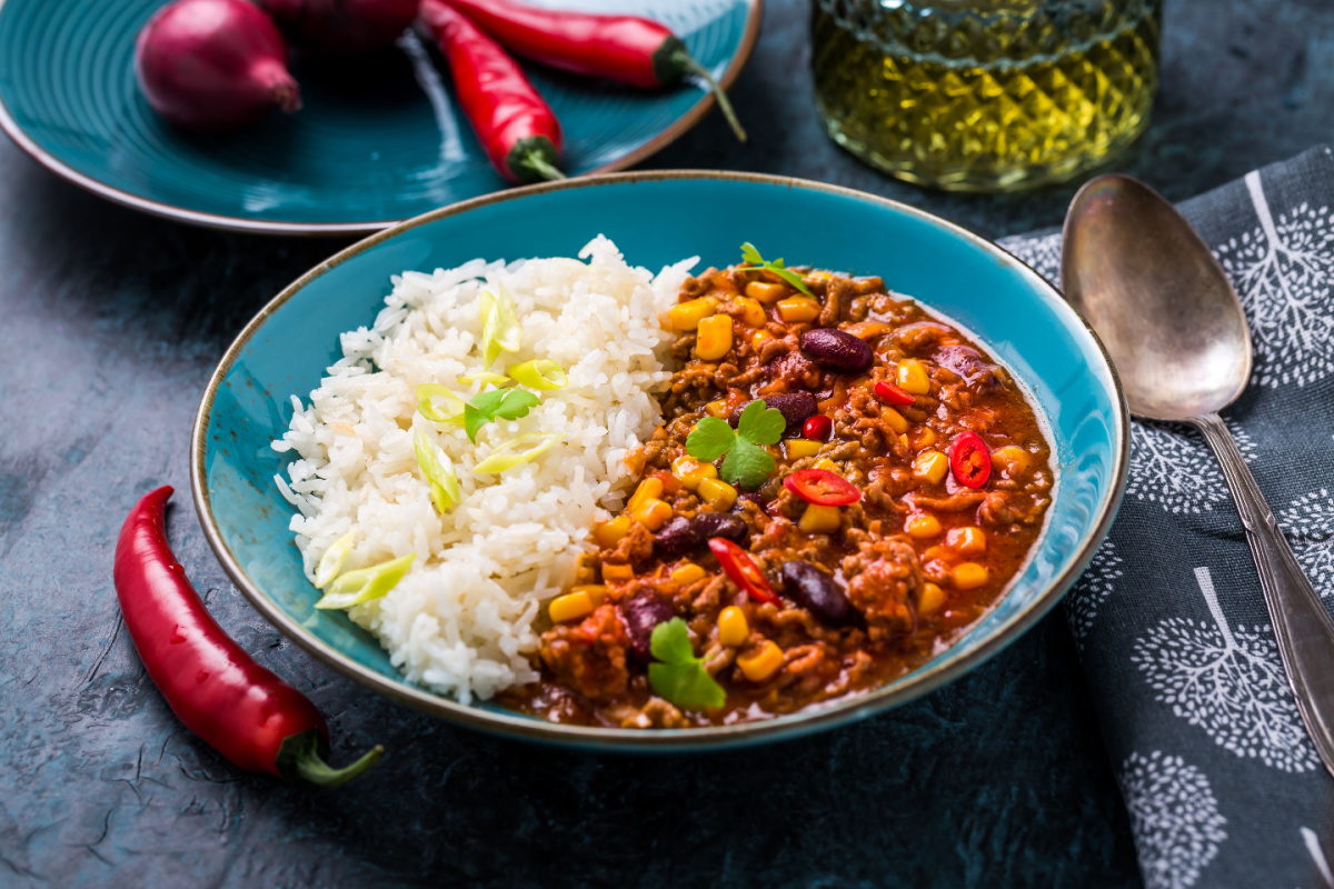 Scharfes Chili con Carne mit Reis