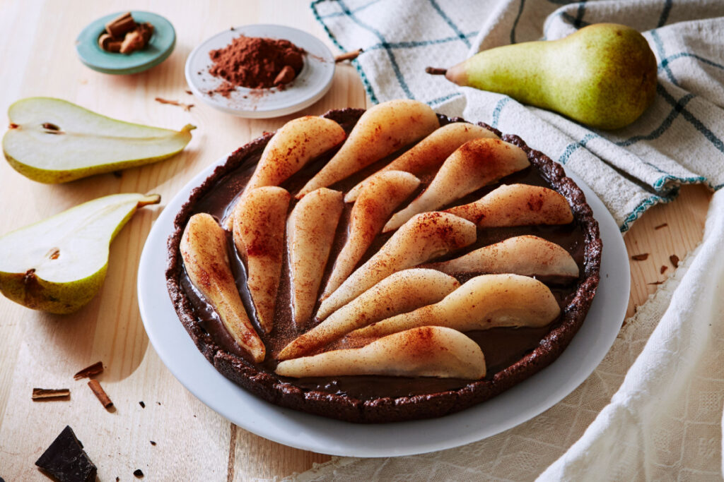 Die perfekte Tarte für Gäste Schoko-Birnen-Tarte