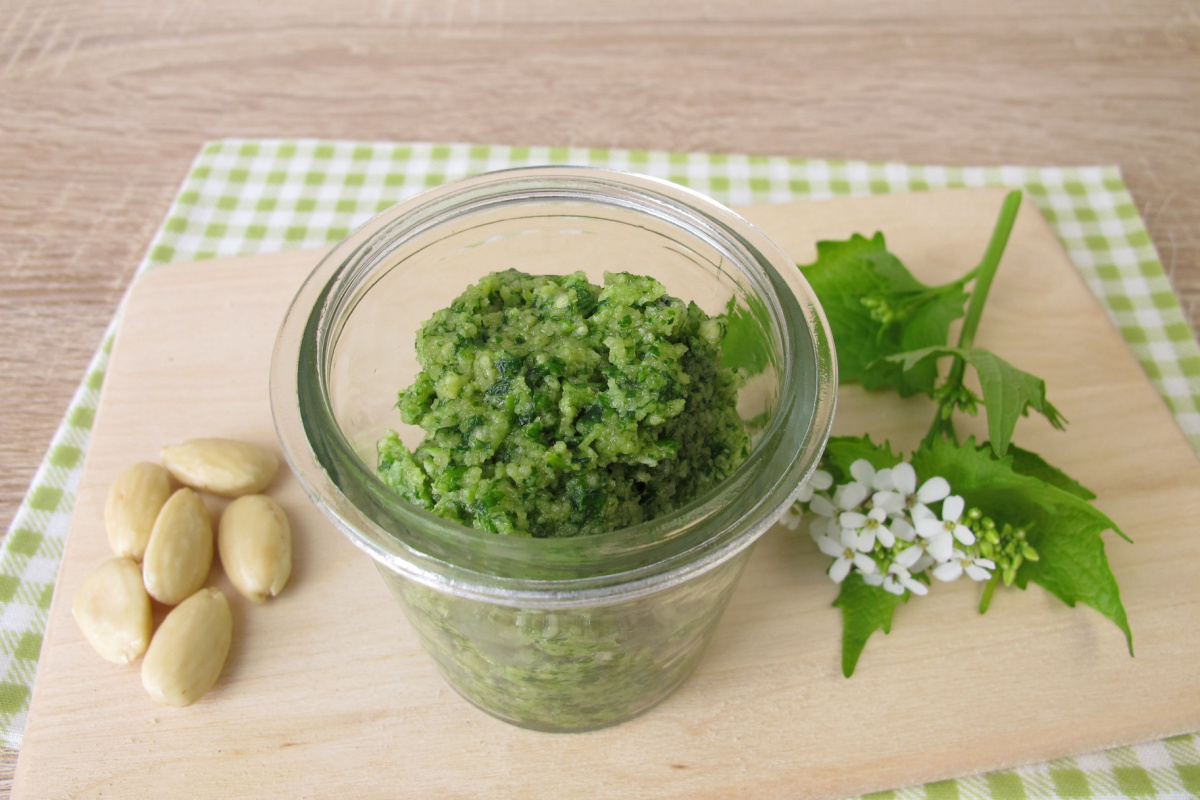 Frühlingsgenuss im Glas Bärlauchpesto mit Mandeln